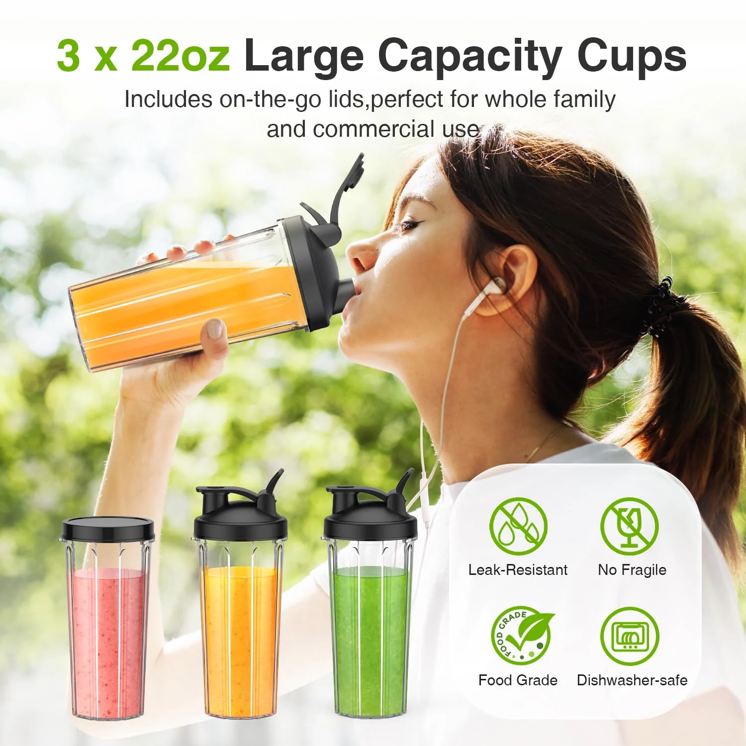 mini personal blender for shakes and smoothies with 3 * 22oz to go cups,22000 rpm smoothie maker